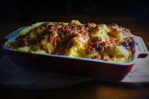 Cauliflower cheese piping hot from the oven