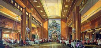 Photo of the first-class dinning room on the Queen Mary